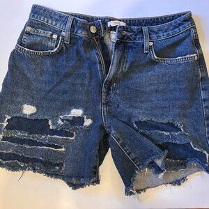Forever 21 High Waist Bermuda Jean Short Womens Size 28 Distressed Torn Ripped